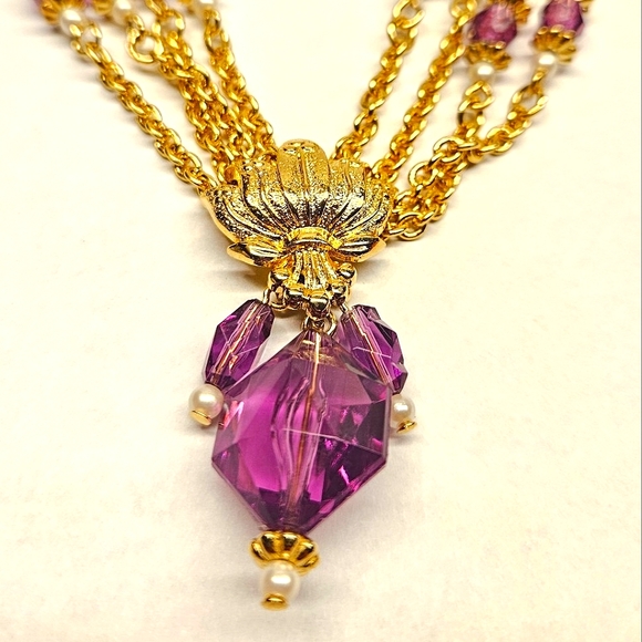 Avon Purple and White Faux Pearl Multistrand Necklace - Picture 5 of 7